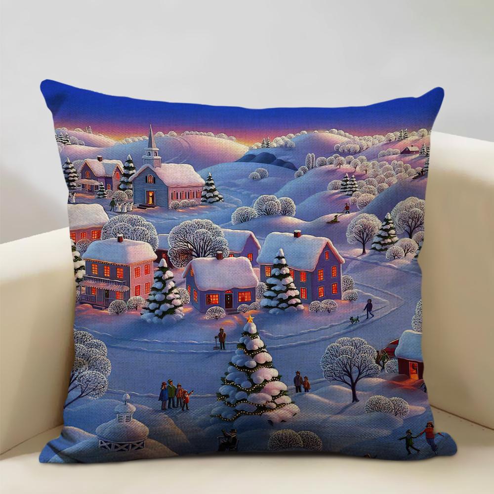 Christmas Decorative Cushion Cover Santa Claus Snowman Pillow Case 45x45cm Pillowcase Happy New Year Home Decor