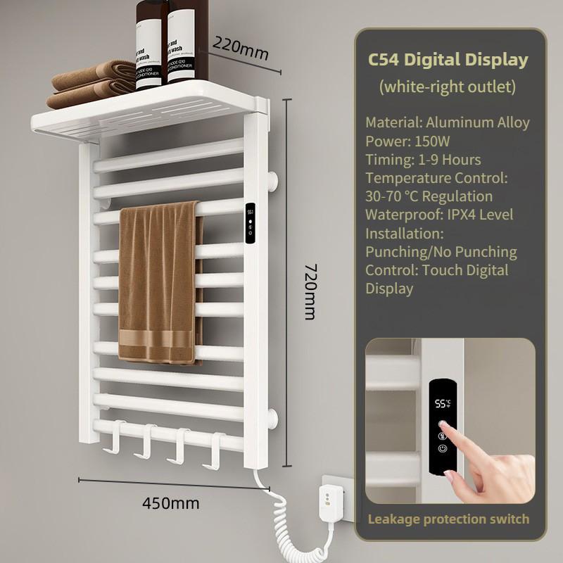 Bathroom Electric Heating Towel Aluminum Alloy Electric Towel Rack Bar Intelligent Constant Temperature Drying Towel Storage Rack