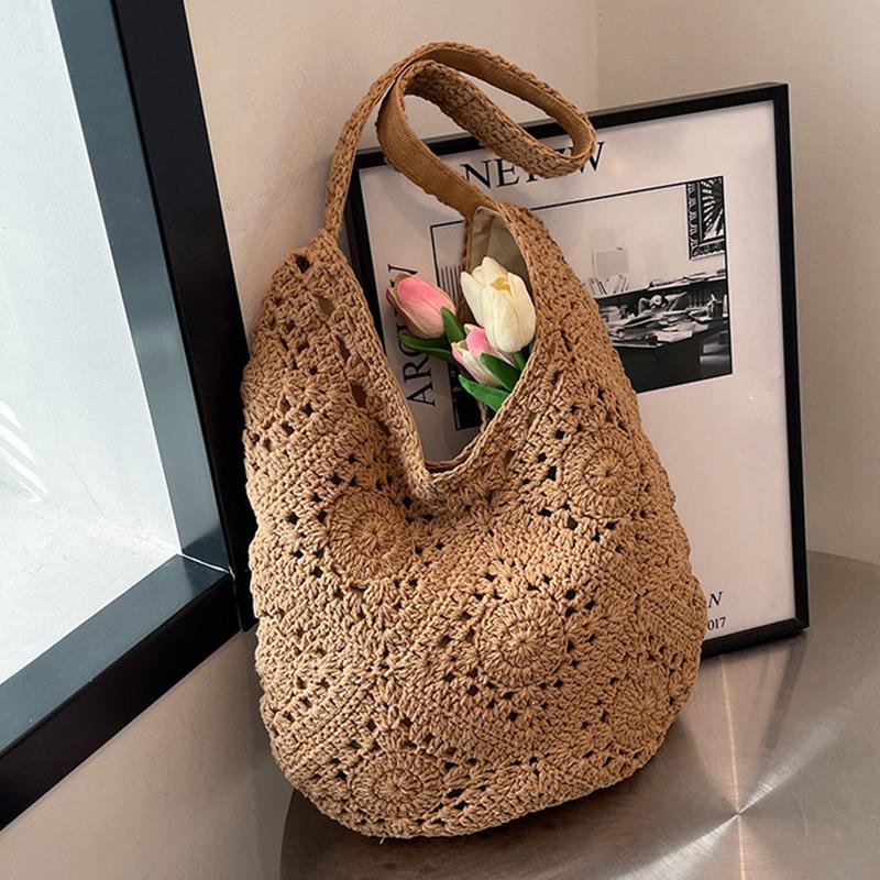 

Женская плетеная сумка, шикарная сумка-хобо, большая вместимость, плетеный кошелек через плечо, стильная ажурная сумка, сумка для отпуска 33x2x42cm хаки