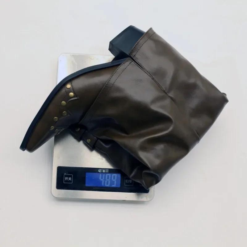 Fashion Metal Rivet Belt Buckle Western Cowboy Knee High Boots Fashion Square Headed Knight Boots Shiny Cool Spicy Girl Motorcycle Boots