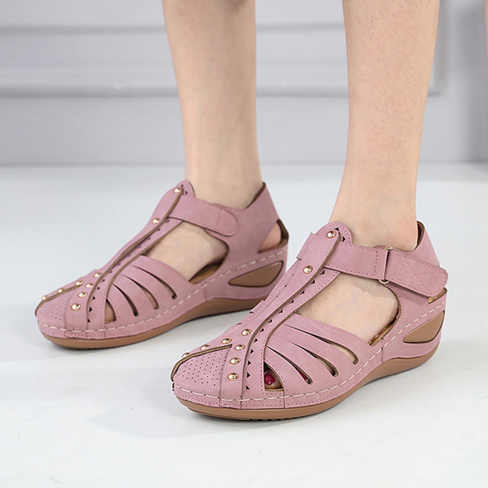 

Womens Walking Sandals Size 8 Wide Women Summer Solid Hook Loop Casual Round Toe Wedges Comfortable Beach Sandalias De TacóN 37 розовый