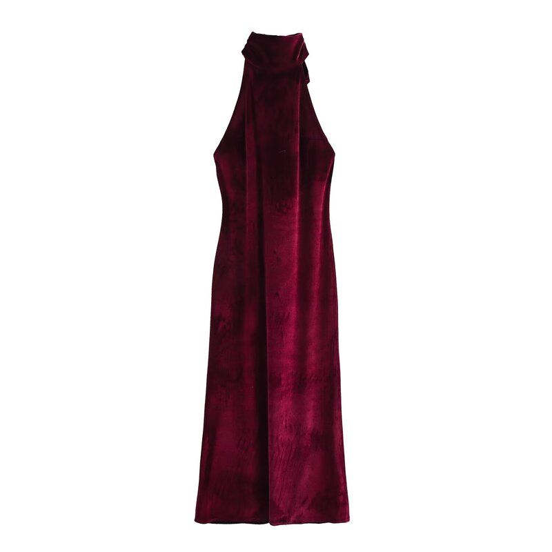 Fashion Style 2024 Fall and Winter New Women's Clothing Hanging Collar Silk Satin Texture Sleeveless Dress 8739331