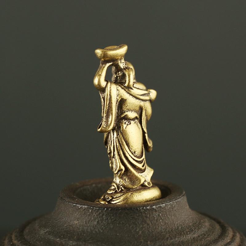 Brass Maitreya Buddha Pendant, Ruyi Yuanbao Buddha Statue, Miniature Ornament, Micro Carved Small Gift Pendant