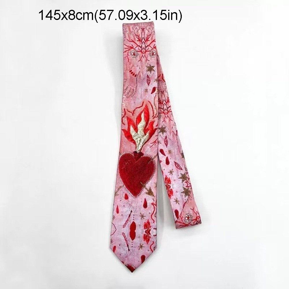 Gift Heart Y2K Neckties Printing Cloth Neck Tie Harajuku Cherry Shirt Neckties Special Events