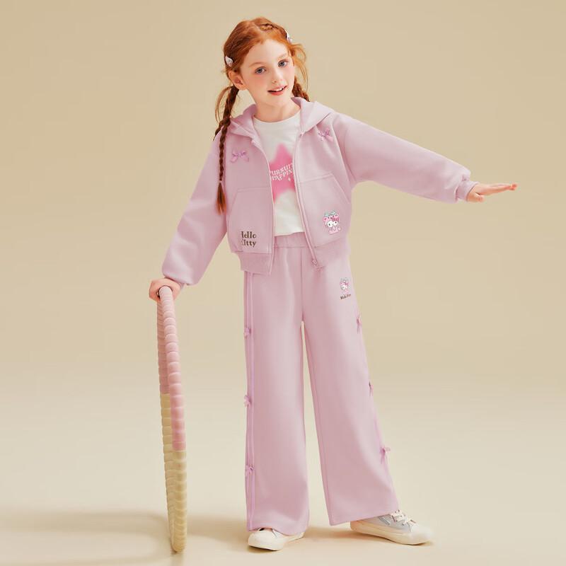 Hello Kitty Girls  2025 Spring 3D Velvet Bow Casual Two-Piece Set 110