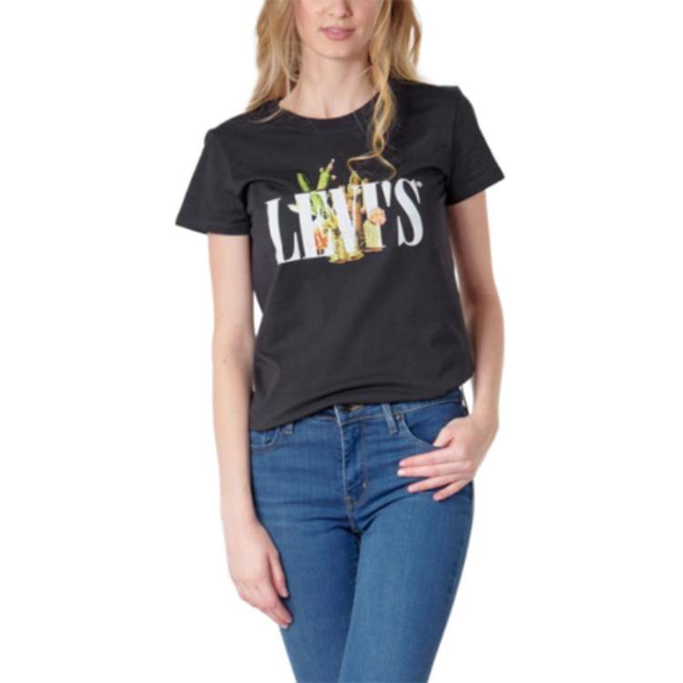 Levis Letter Logo Printed Crew Neck Short Sleeve T-Shirt Women T-Shirts Black 17369-1057