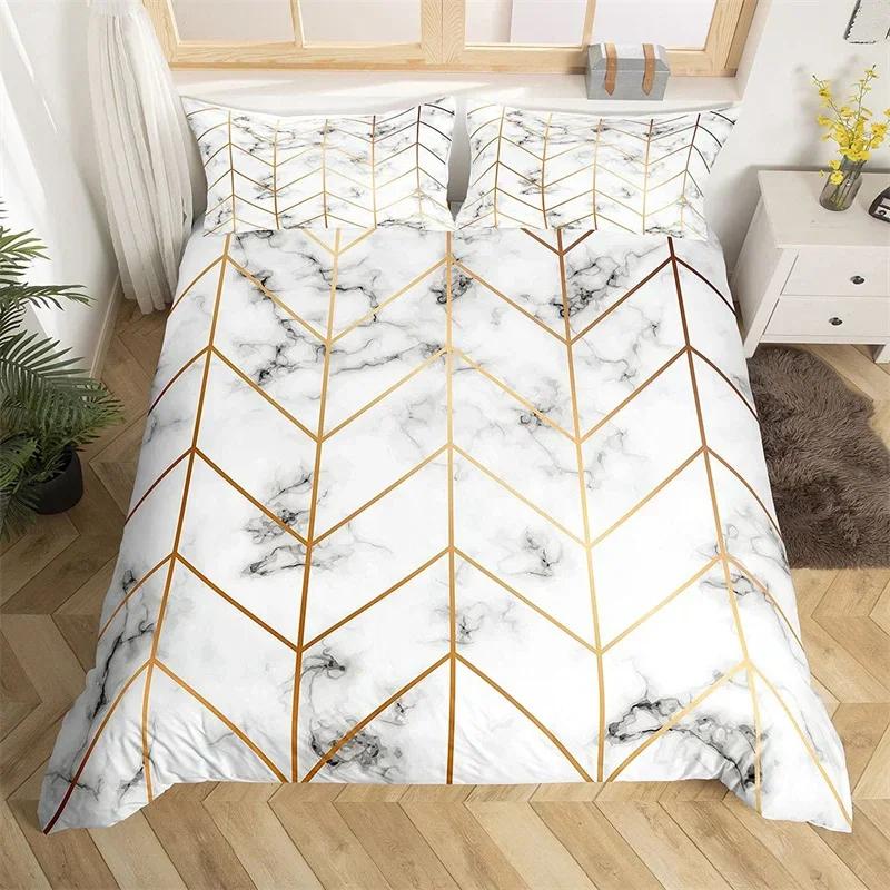 Geometric Duvet Cover Set Marble Bedding Set Microfiber Abstract Art Comforter Cover Single Full King Queen For Boys Girls Room
