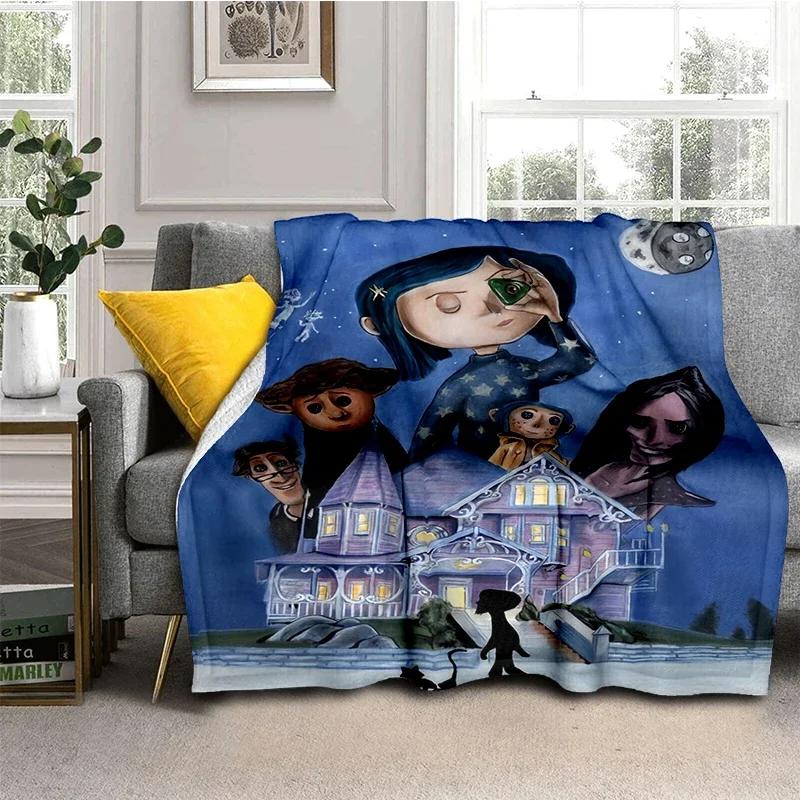 Coraline Animated Movie Throws Blanket Picnic Super Soft kawaii Blanket for Travel Bedding Couch Sofa Bed Blanket Birthday Gift