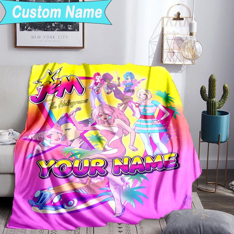 Custom Name Blanket Jem Anime Characters Blanket Bedding Blanket for Travel, Camping, Living Rooms, Offices, Sofas, Fan Christmas gift