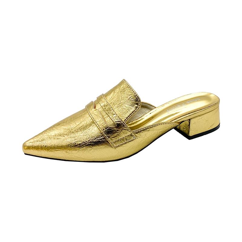 Fashion Baotou Semi-drag Women's Pointed Toe Shallow Mouth Patent Leather Rear Empty New Temperament Versatile Lazy Cool Drag