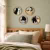 Nordic Style Wall Decoration 4 Pcs Minimalist Black Cat Art, Geometric Round Circle Wooden Matte Finish Decor Decor, Abstract Hanging Sign for Living