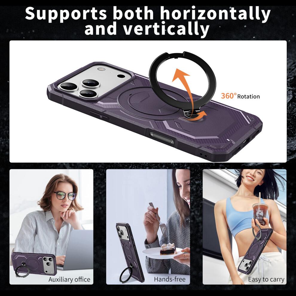 (Dark Purple) For iPhone 17 Pro Max Case Compatible with MagSafe Kickstand TPU+PC Phone Cover