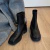 Autumn Winter Cosy Soft Leather Women Ankle Boots Fashion Square Toe Shoes Modern Stretch Slim Short Botas Para Mujer