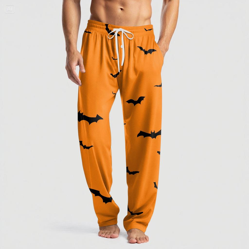 Men's Knitted Halloween Print Pocket Casual Pants Pajama Pants