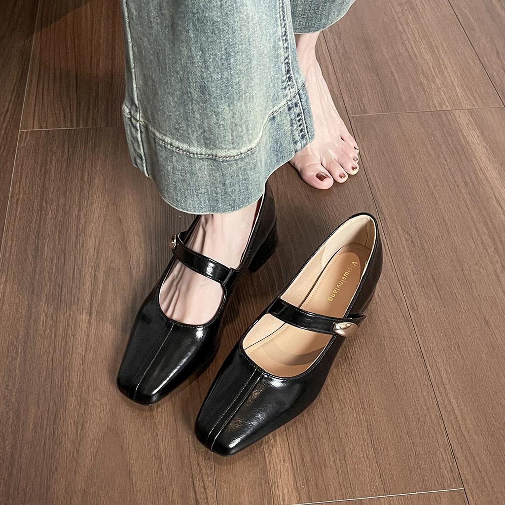 Shallow Mary Jane single shoes women's thick heel medium heel ladyshoes are not tired feet work women's shoes