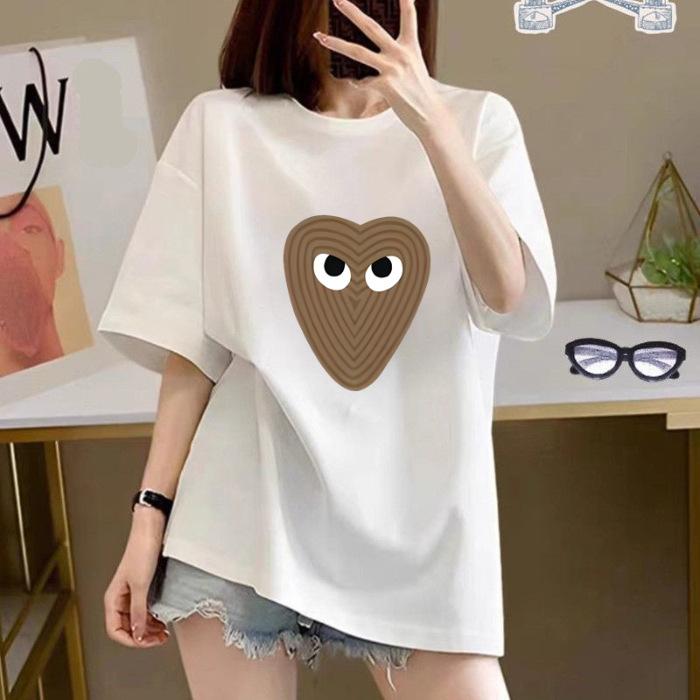 

Весенне-летняя высококачественная футболка из чистого хлопка с коротким рукавом и принтом, свободная, средней длины, с круглым вырезом, с открытыми плечами, топ + воротник с задним карманом S