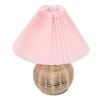 Plted Table Lamp Soft Yellow Light Linen Lampshade Rattan Base Bedside Lamp for Bedroom