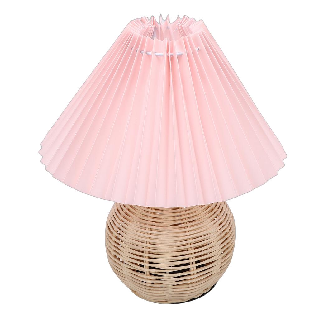 Plted Table Lamp Soft Yellow Light Linen Lampshade Rattan Base Bedside Lamp for Bedroom