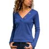 Women's Solid Color V-neck Button Decoration Solid Color Casual Long Sleeved Women's T-shirt
