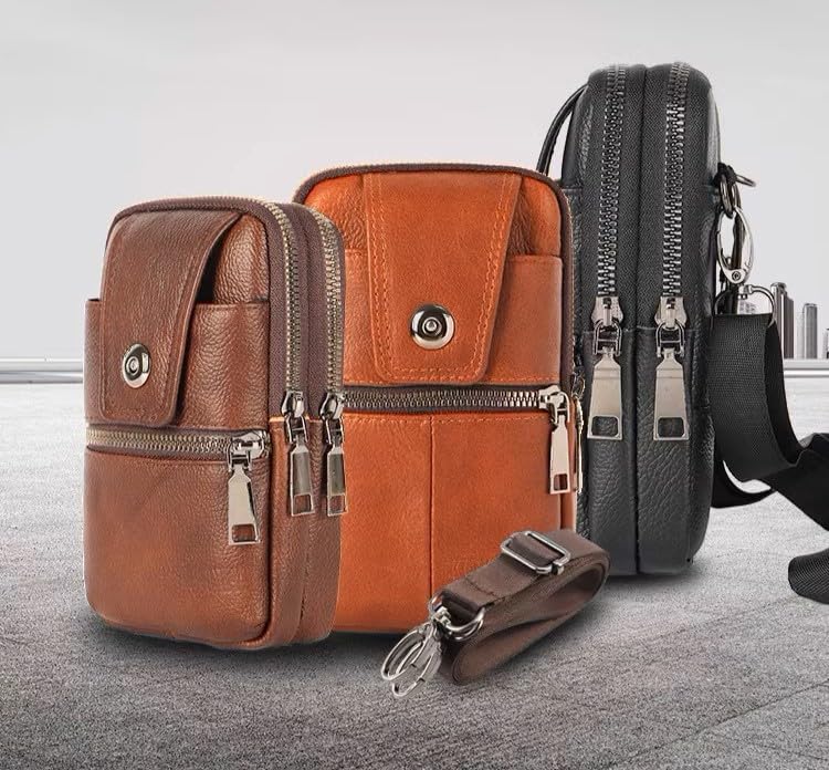 Multifunctional smartphone shoulder waist belt perfect for outings and leather smartphone case for pouch, bag, bag, pouch, travel. 3-way men, black.