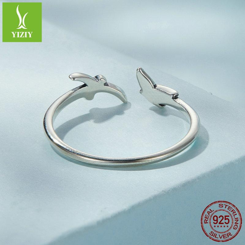 Bird Silhouette Open Ring 925 Sterling Silver, Index Finger Stacked Animal Ring Jewelry Scr869