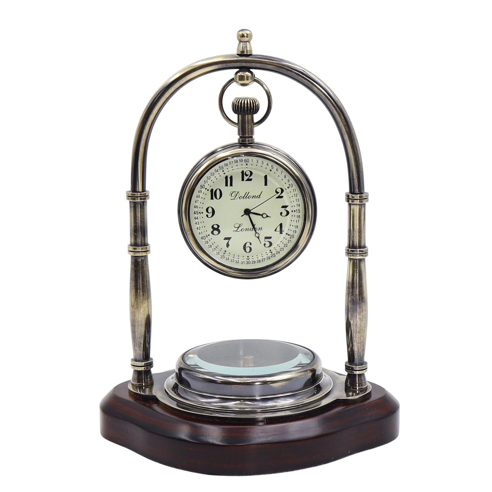 Antique Brass Desk Clock with Custom Engraving – Elegant Office Gift