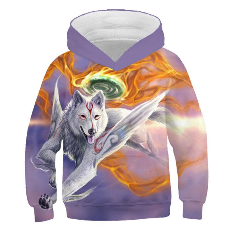 Felpe con cappuccio 3D con stampa di animali lupo autunno-primavera 1-14 anni Felpa Harajuku a maniche lunghe per bambini con grafica anime cartoni animati per bambini