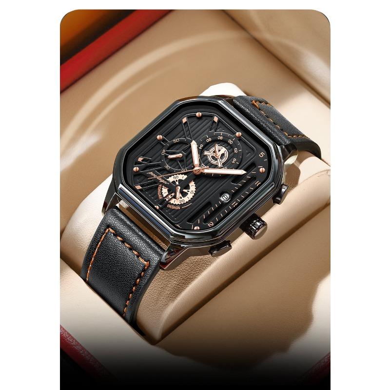 POEDAGAR Luxury Casual Men's Watch Fashion Sports Chronograph Leather Watches Waterproof Luminous Military Wristwatch Gift