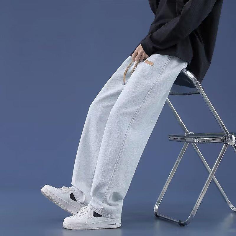 Men's Elastic Loose Straight Jeans Wide Legged Denim Pants Casual Trousers Korean Style Sportswear Clothing Jeans Pants