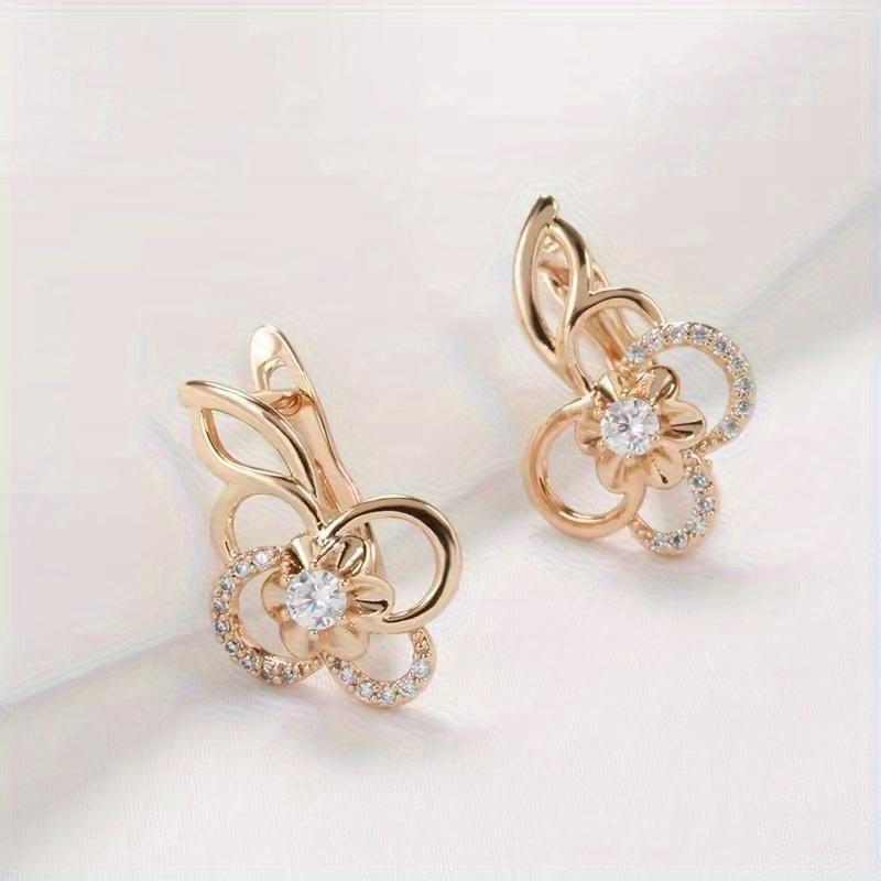 Vintage Golden Color White Stone Flower Drop Earrings Fashion Bride Wedding Jewelry Accessories