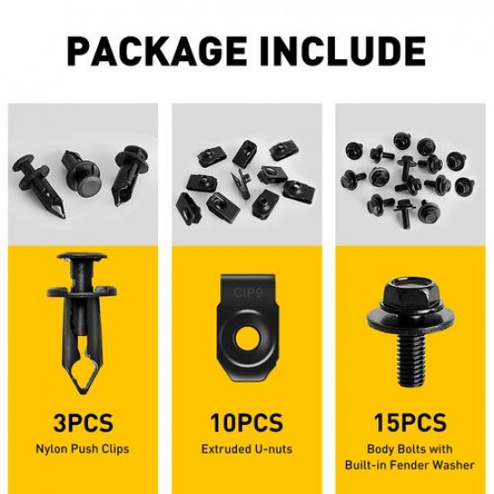 28pcs Car Shield Splash Body Engine Bolts Fender Screw Bumper Clip Rivet Set Kit