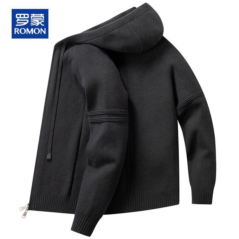ROMON Men's Cashmere Blend Hooded Knit Zipper Cardigan