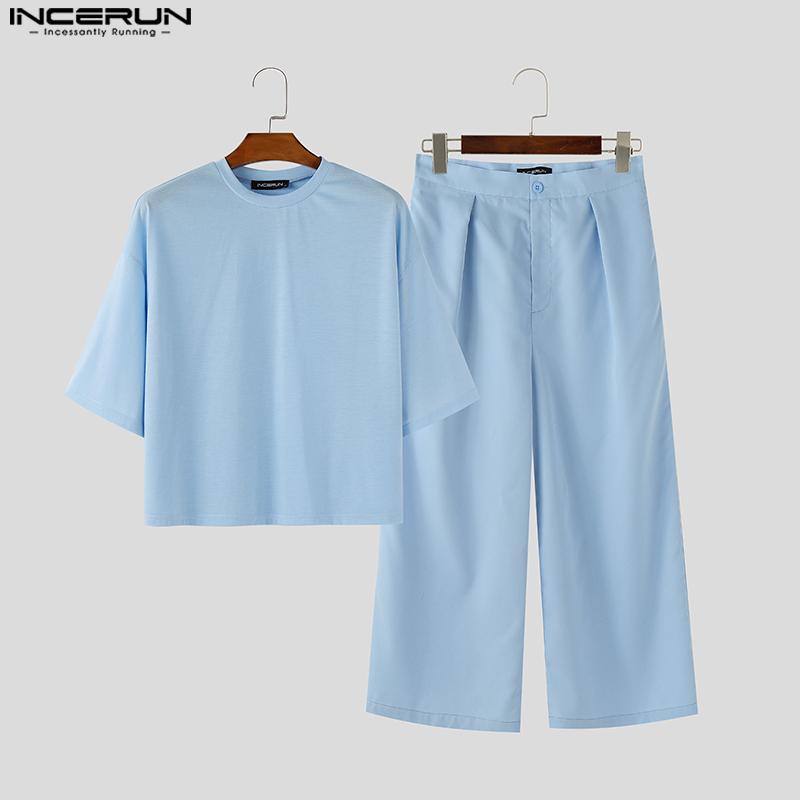 INCERUN Two Pieces Oversized Men Short Sleeve T-Shirts and Loose Pants Outfits Sets