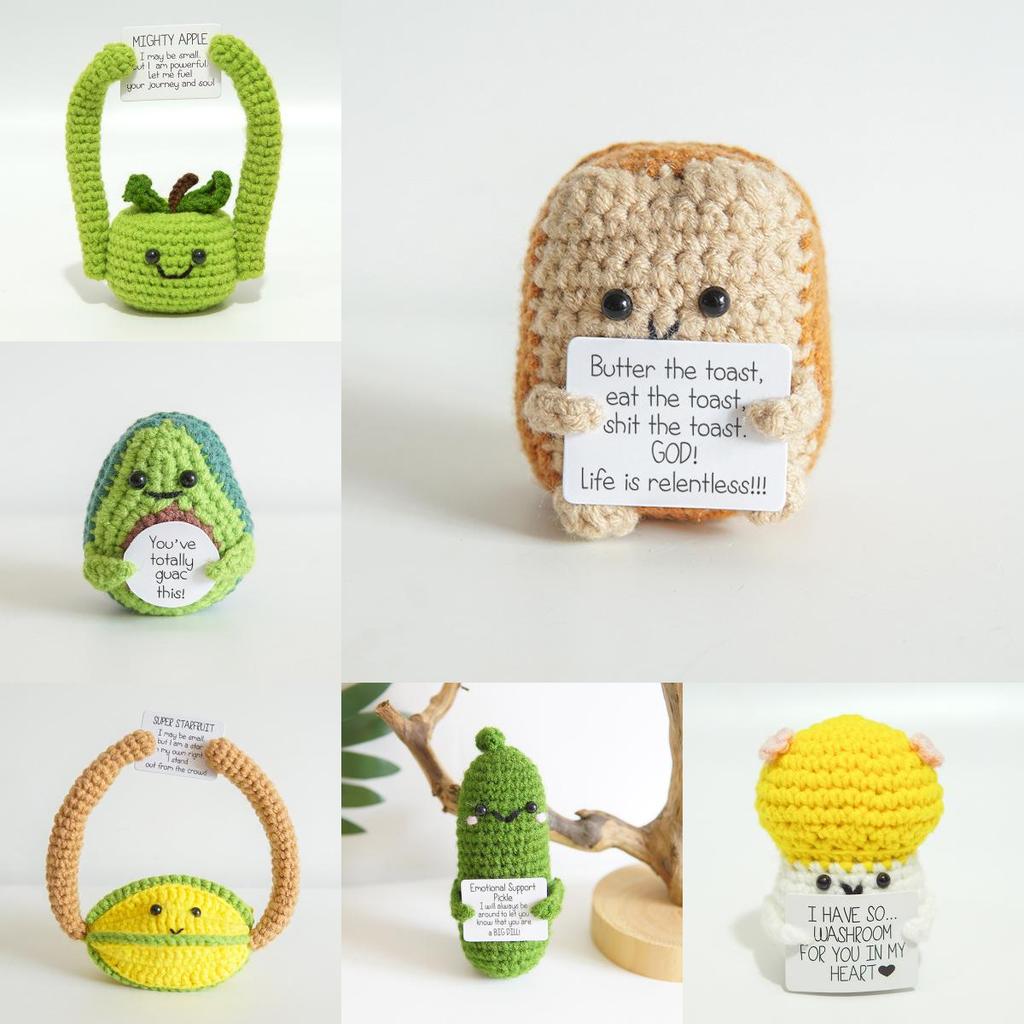 Funny Positive Card Fruit Toast Knitted Doll Home Desk Decoration Gift Christmas