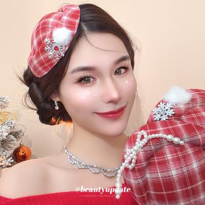 Meimeier Atmospheric Red Grids Pattern Hat Hairpin Fall and Wintersweetfashion Duckbill Clip