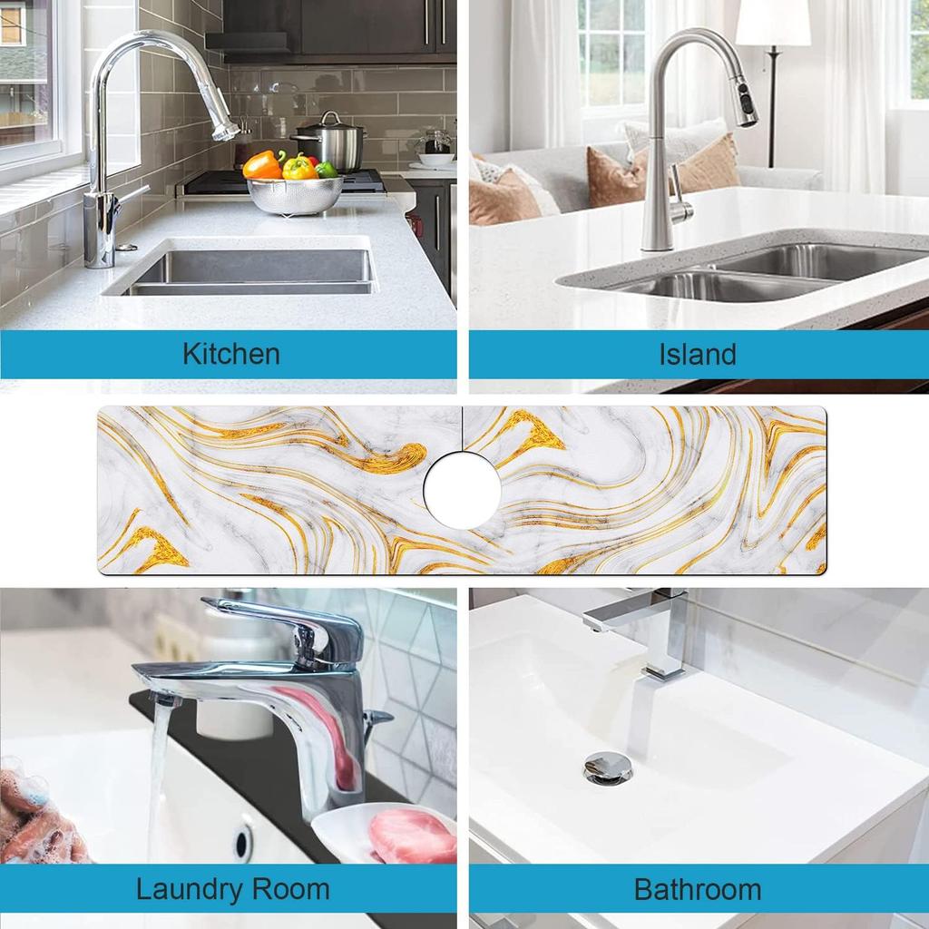 VIKAMA Marble Pattern Faucet Mat, Kitchen Sink Splash-Proof Mat, Super Absorbent and Quick-Drying Mat, Kitchen Accessories