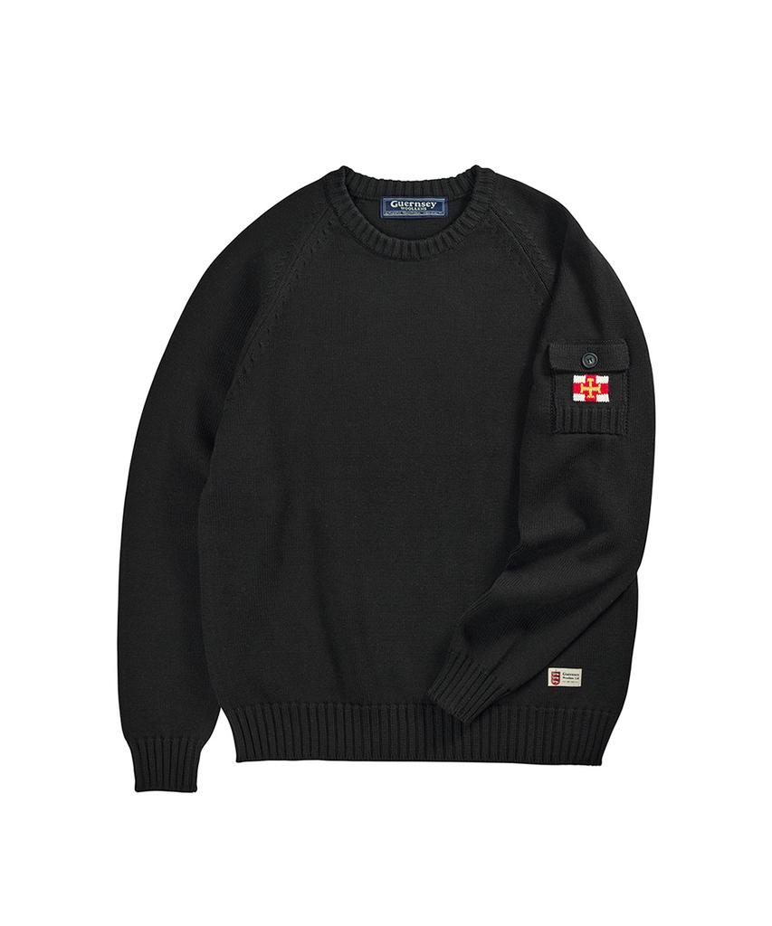 Geonjiulleunseu Cotton Raglan Pocket Sweater - Black