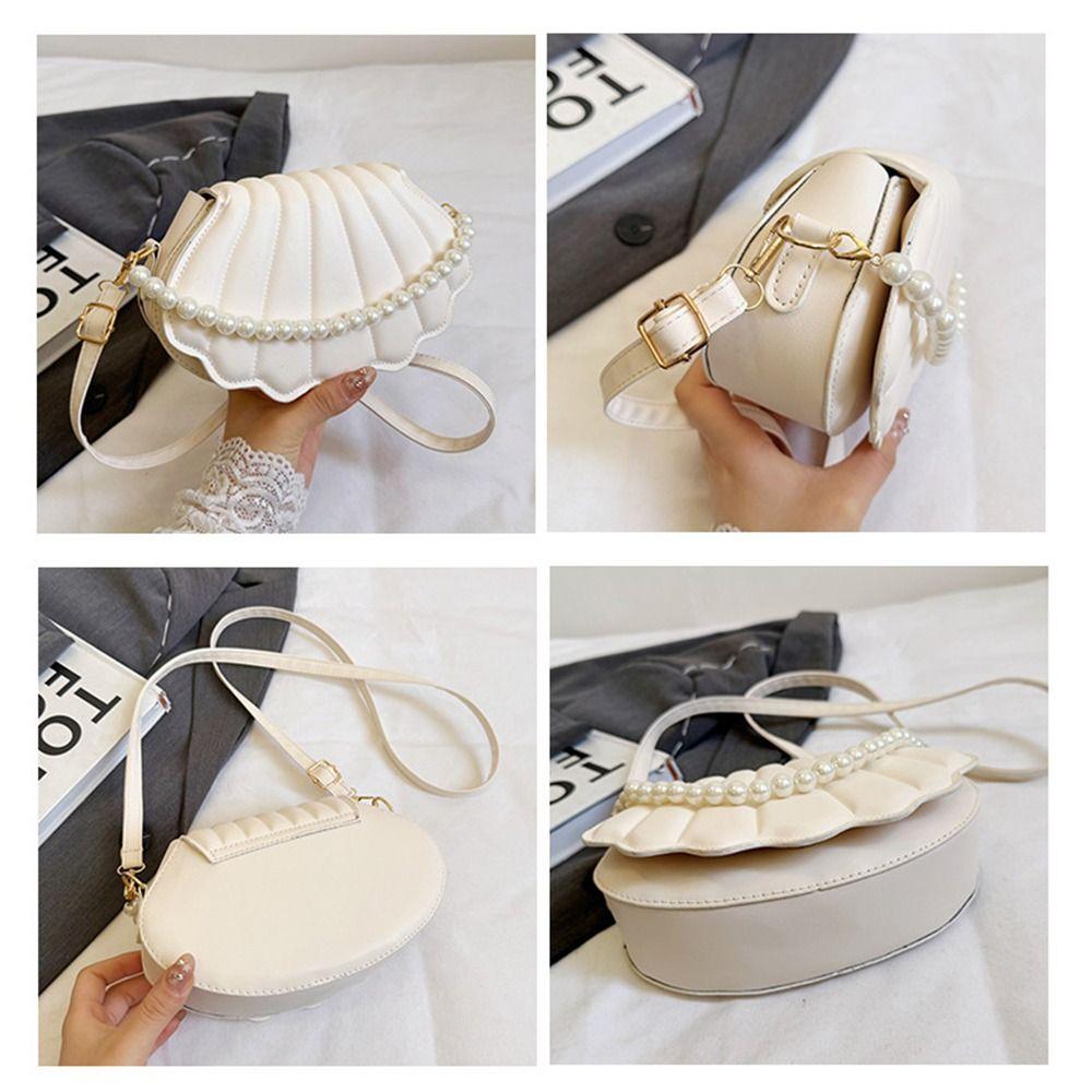 Fashion Minimalist Casual Crossbody Bag Shell Shoulder Bag for Women, Stylish Small Design with Pearls
