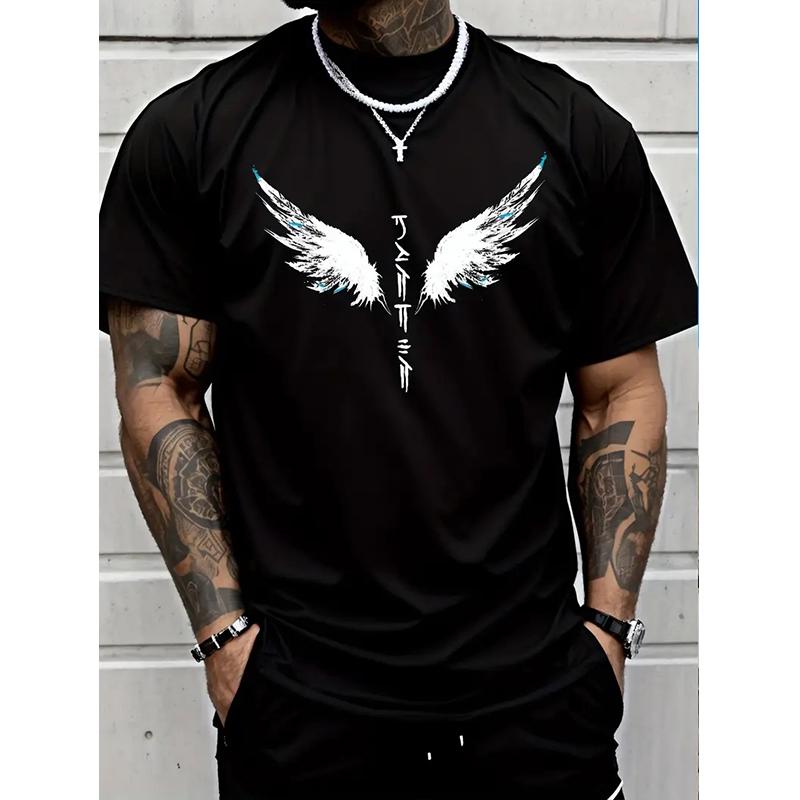 New Summer Men's Fashion T-shirt Personality Wing Printed Men's T-shirt Top