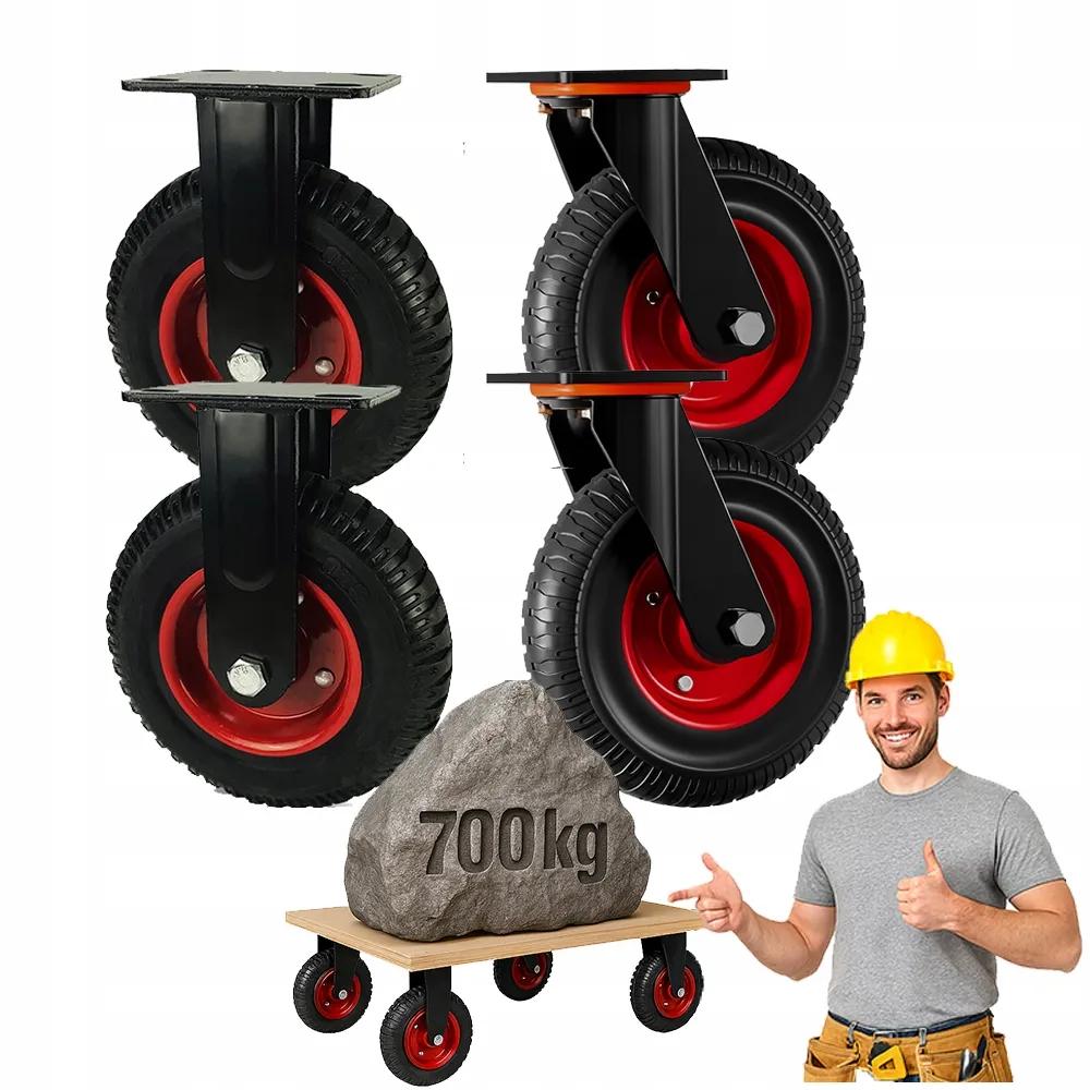 4x Szállítókerék a kocsihoz 200 mm 2x Forgó 2x Fix 700 kg Erős Gumi