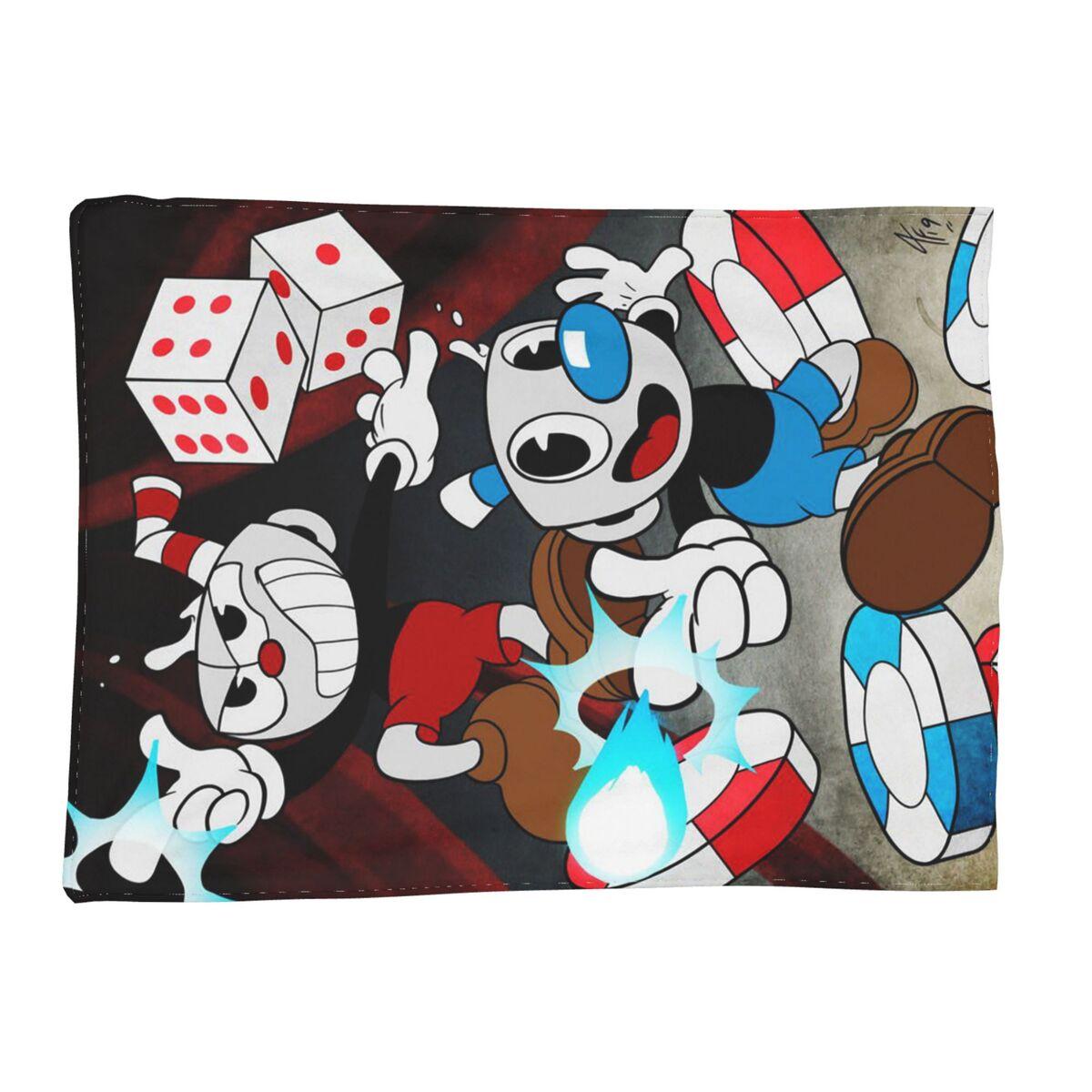 CupHead And MugMan Electronic Video Game Characters Blanket Flannel Throw Blanket Plush for Bed Living room Picnic Travel Couch 75cmx90cm