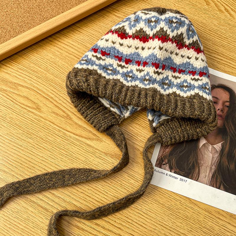 Hat Women's Winter Large Head Circumference High end Balaclava Warm Ear Protection Knitted Hat Showing Face Small Woolen Hat