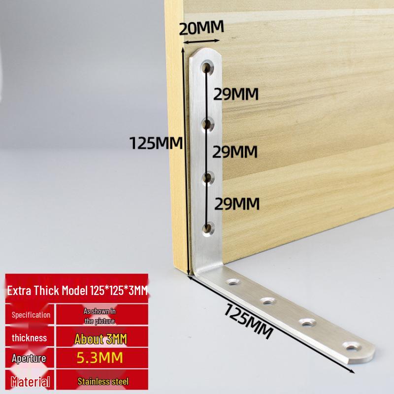 Thick Stainless Steel 90° Angle Bracket for Furniture Fastening