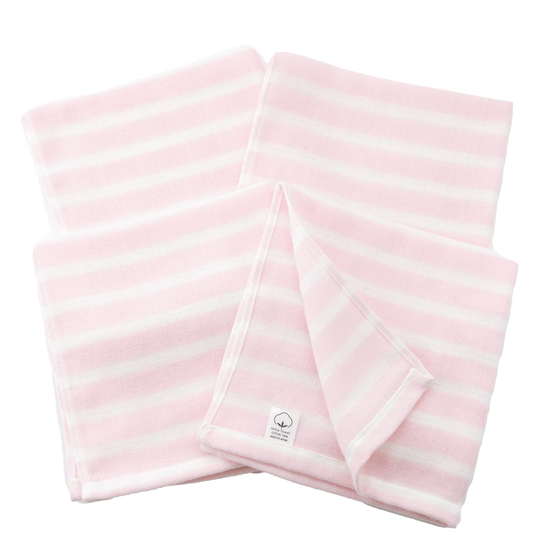 

Mukotowel Gauze Border Hand Senshu Made in Set of Pale Pink Double-Ply Towels, Towels, Thin, Japan, Quick-Drying, 4,