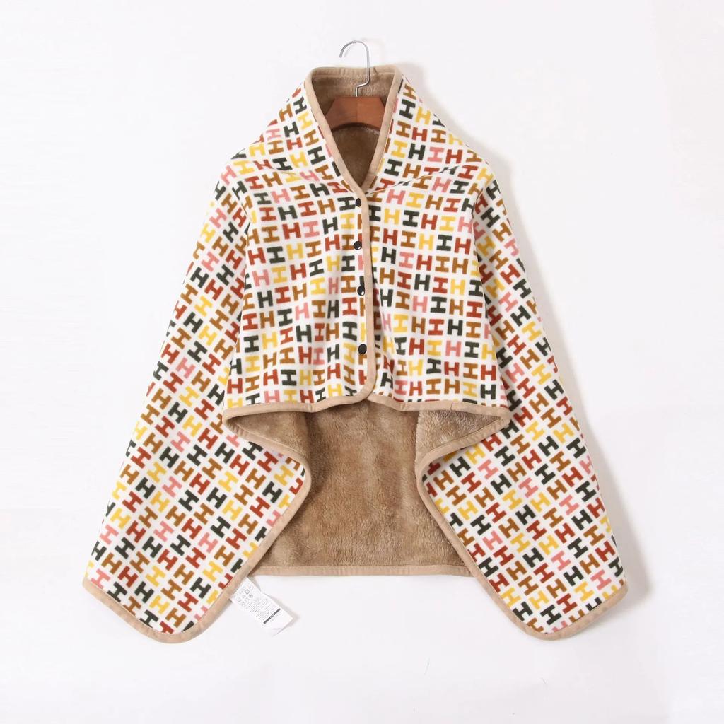 Fleece Wearable Blanket Warm Poncho Throw with Buttons Plush Sleeveless Blanket for Women Cape Wrap for Lightweight Plaid Design