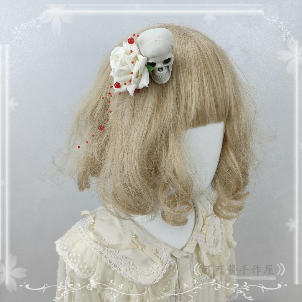 Original Handmade Halloween Ghost Bride Cos Dress Up Hair Accessories White Lace Veil Blood Drop Mesh Flower Women's Headdress
