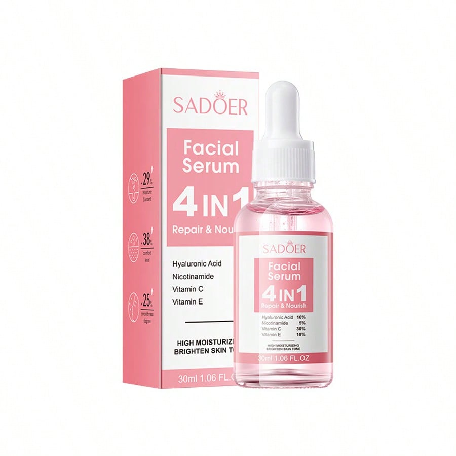 SADOER 30ml 4-in-1 Brightening Moisturizing Facial Serum Hydrating Repair Essence for Daily Skin Care Nourishing Face Essence
