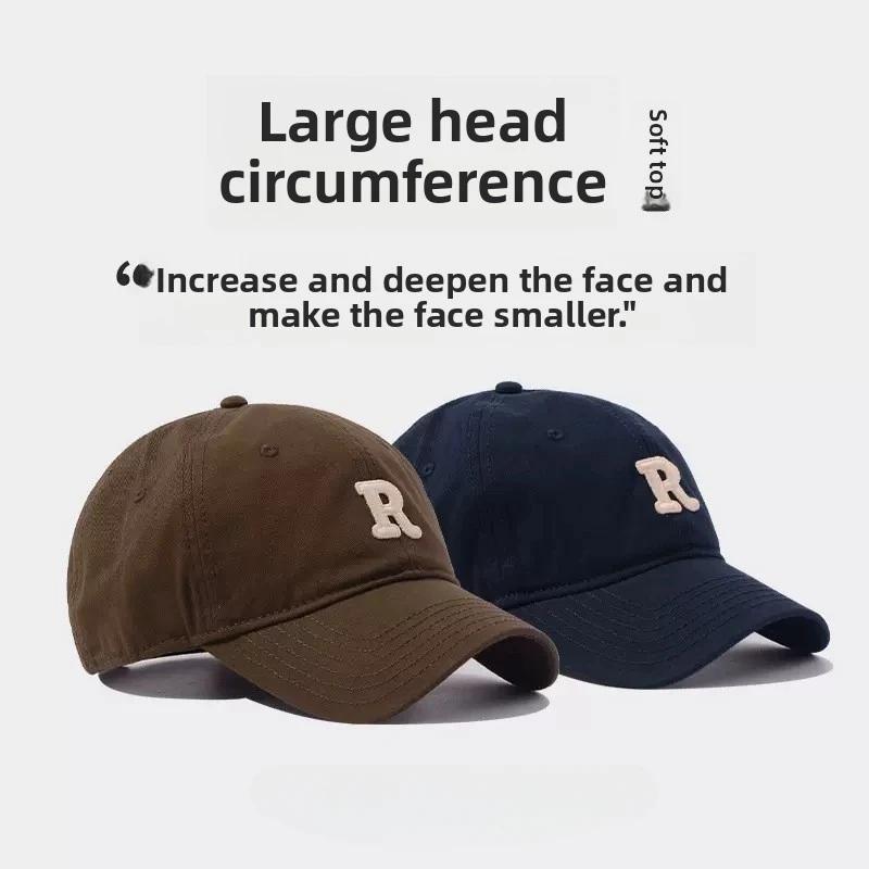 Large Head Circumference Baseball Cap Men's /Women's Dome Hat Soft Top Cap 60/65cm Sun Protection Letter R Hat Adult Caps
