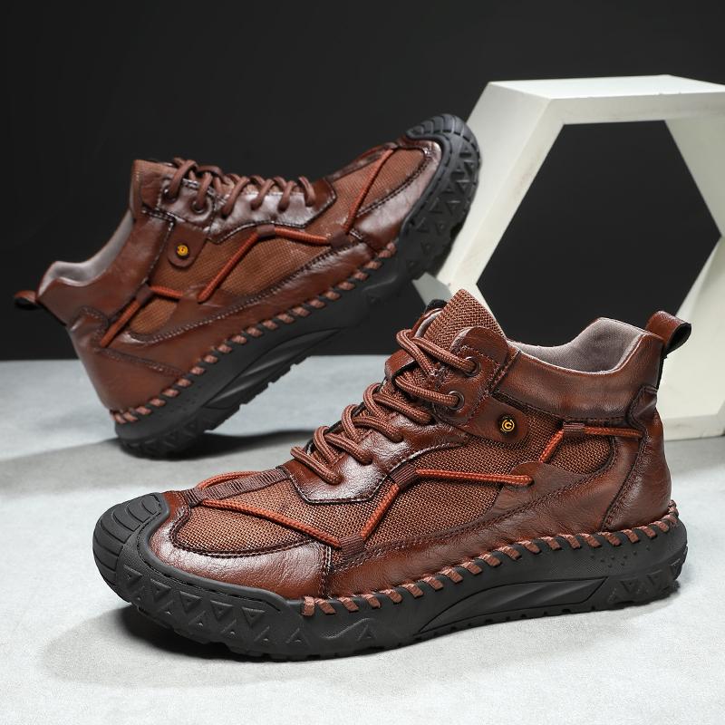 Fashion Outdoor Mens Casual Leather Ankle Boots Fashion Motorcycle Shoes Versatile Man Casual Shoes Comfortable Sports Footwear Sneakers