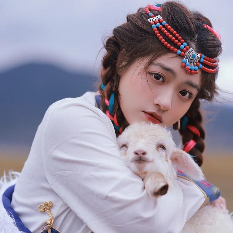 Tibetansk pannprydnad retro exotisk stil pannkedja Xizang Qinghai foto dans ögonbrynshänge tibetansk klädsel huvudbonad